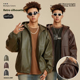 Heavy American Retro Fashion Brand Leather Coat